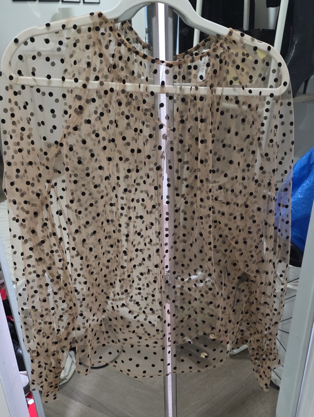 Top Shop Sheer Beige Polka Dot Blouse